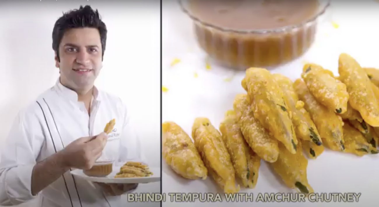 Bhindi tempura with Amchoor Chutney